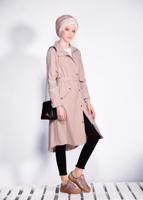 Tesettür giyim PUDRA KOLLARI ŞERİT DETAYLI BELİ KEMERLİ GİY ÇIK 4245