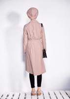 Tesettür giyim PUDRA KOLLARI ŞERİT DETAYLI BELİ KEMERLİ GİY ÇIK 4245