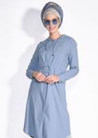 Tesettür giyim MAVİ KAPÜŞONLÜ BELİ BÜZGÜLÜ GİY ÇIK 4246 