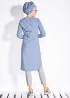 Tesettür giyim MAVİ KAPÜŞONLÜ BELİ BÜZGÜLÜ GİY ÇIK 4246 