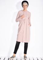 Tesettür giyim PUDRA KAPÜŞONLÜ BELİ BÜZGÜLÜ GİY ÇIK 4246 