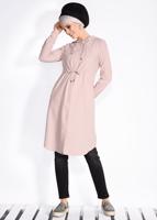 Tesettür giyim PUDRA KAPÜŞONLÜ BELİ BÜZGÜLÜ GİY ÇIK 4246 