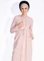 Tesettür giyim PUDRA KAPÜŞONLÜ BELİ BÜZGÜLÜ GİY ÇIK 4246 