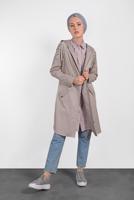 Tesettür giyim BEJ KAPÜŞONLU BONCUK DETAYLI GİY ÇIK 4247