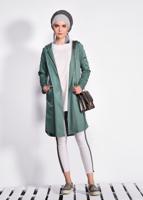 Hijab clothing GREEN Hooded Bead Embroidered Jacket T 4247 