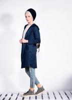 Hijab clothing NAVY BLUE Hooded Bead Embroidered Jacket T 4247 