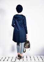 Hijab clothing NAVY BLUE Hooded Bead Embroidered Jacket T 4247 