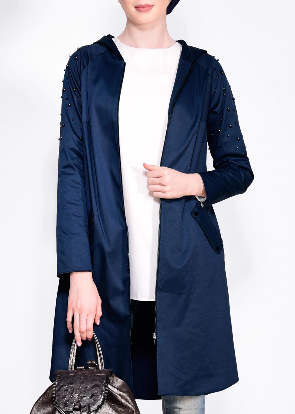 Tesettür giyim LACİVERT KAPÜŞONLU BONCUK DETAYLI GİY ÇIK 4247 