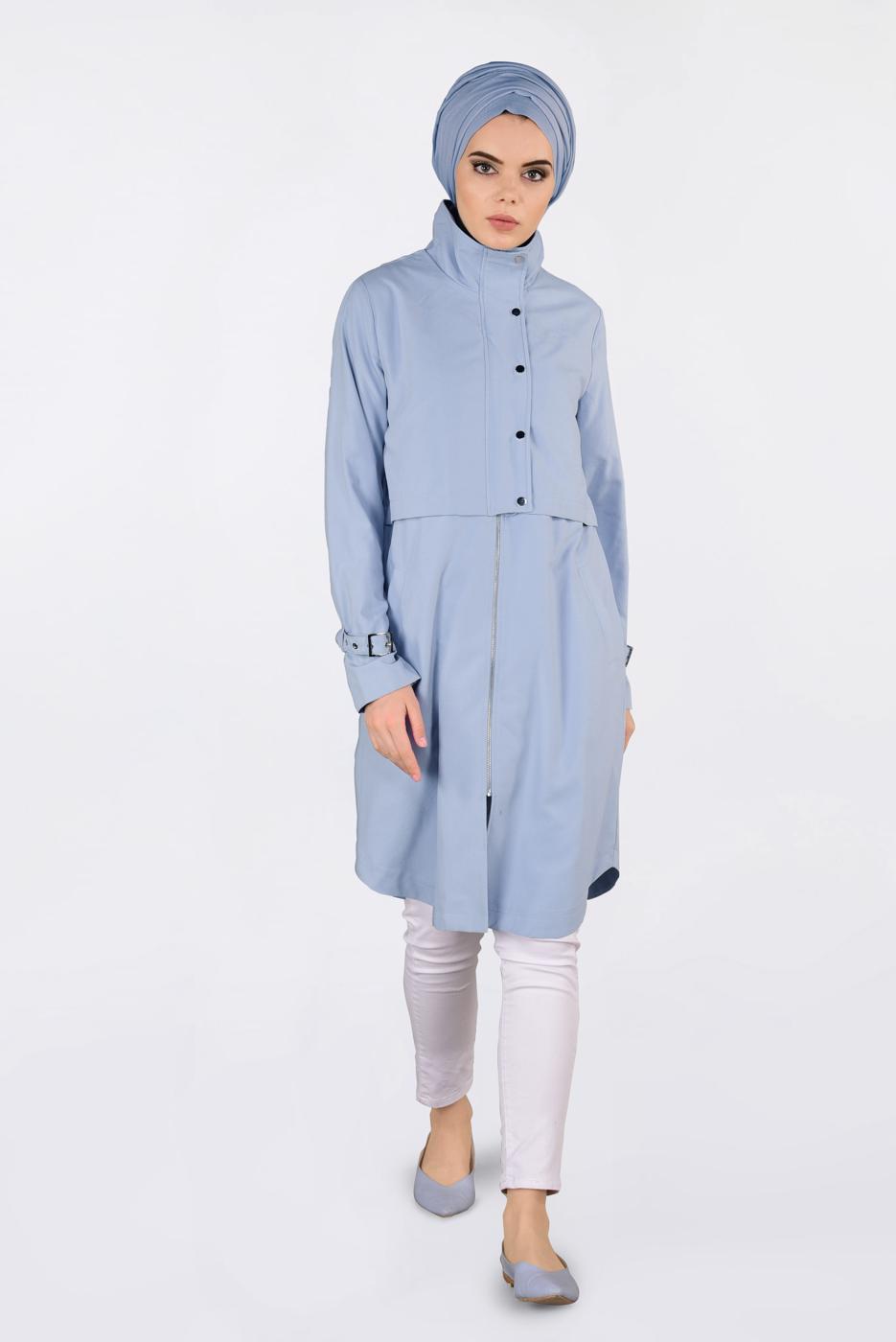 Tesettür giyim GRİ BİLEKLERİ KEMERLİ ÇITÇIT DETAYLI GİY ÇIK 4251 