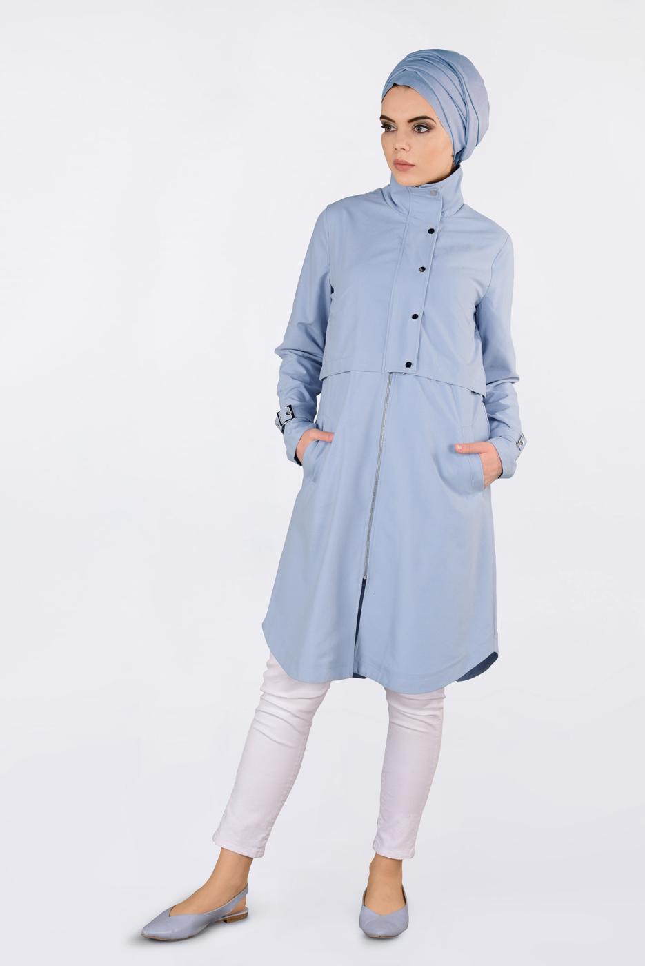 Tesettür giyim GRİ BİLEKLERİ KEMERLİ ÇITÇIT DETAYLI GİY ÇIK 4251 