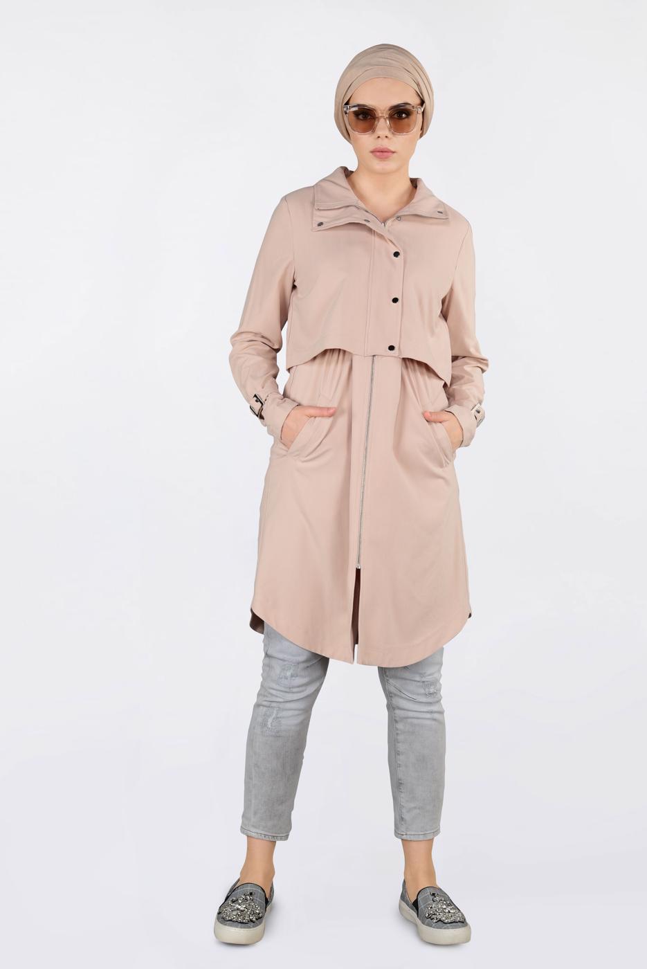 Tesettür giyim PUDRA BİLEKLERİ KEMERLİ ÇITÇIT DETAYLI GİY ÇIK 4251 