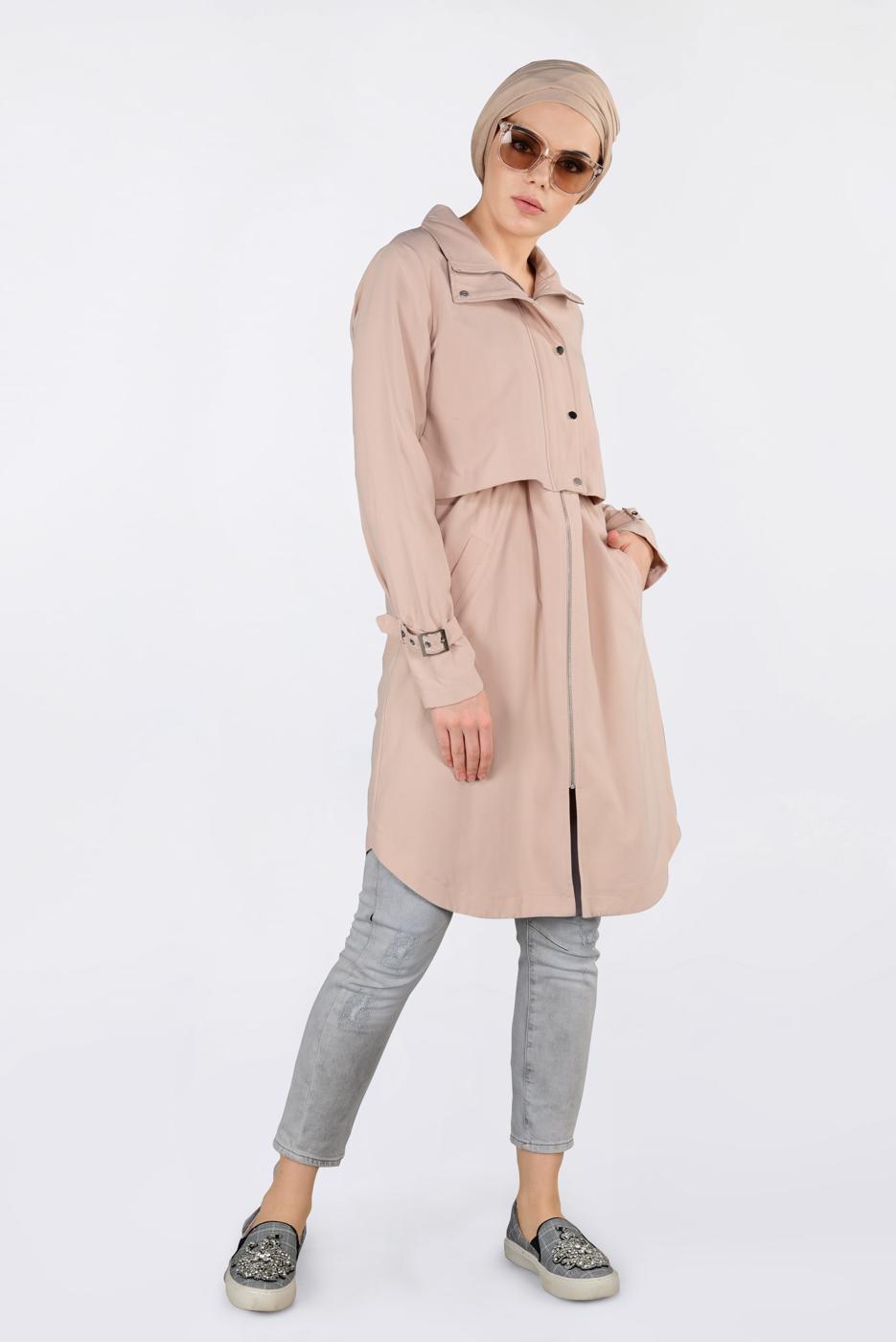 Tesettür giyim PUDRA BİLEKLERİ KEMERLİ ÇITÇIT DETAYLI GİY ÇIK 4251 