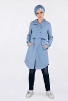 Tesettür giyim MAVİ BİLEKLERİ KEMERLİ ÇITÇIT DETAYLI GİY ÇIK 4251 