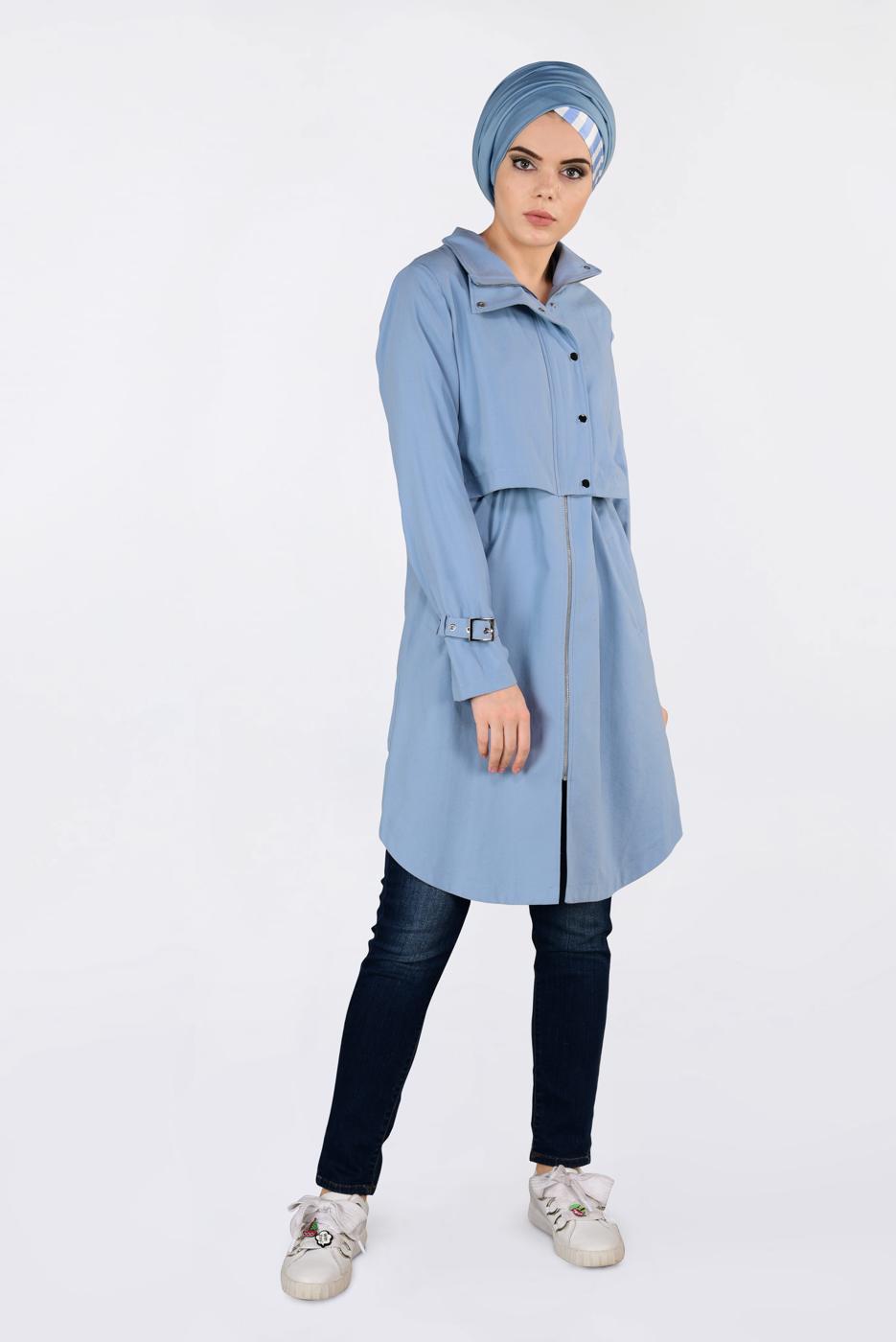 Tesettür giyim MAVİ BİLEKLERİ KEMERLİ ÇITÇIT DETAYLI GİY ÇIK 4251 