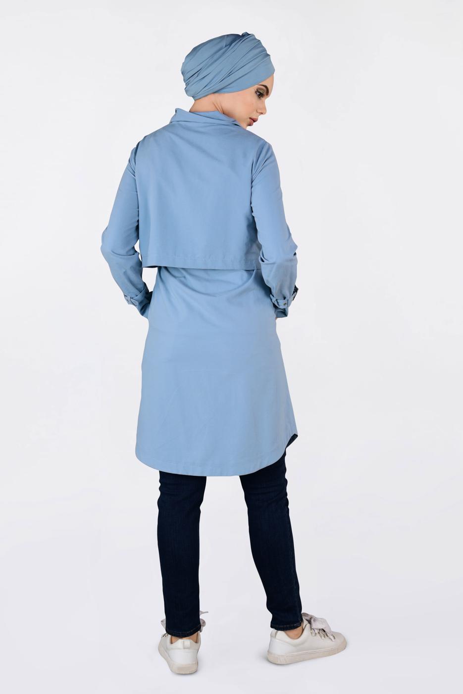 Tesettür giyim MAVİ BİLEKLERİ KEMERLİ ÇITÇIT DETAYLI GİY ÇIK 4251 