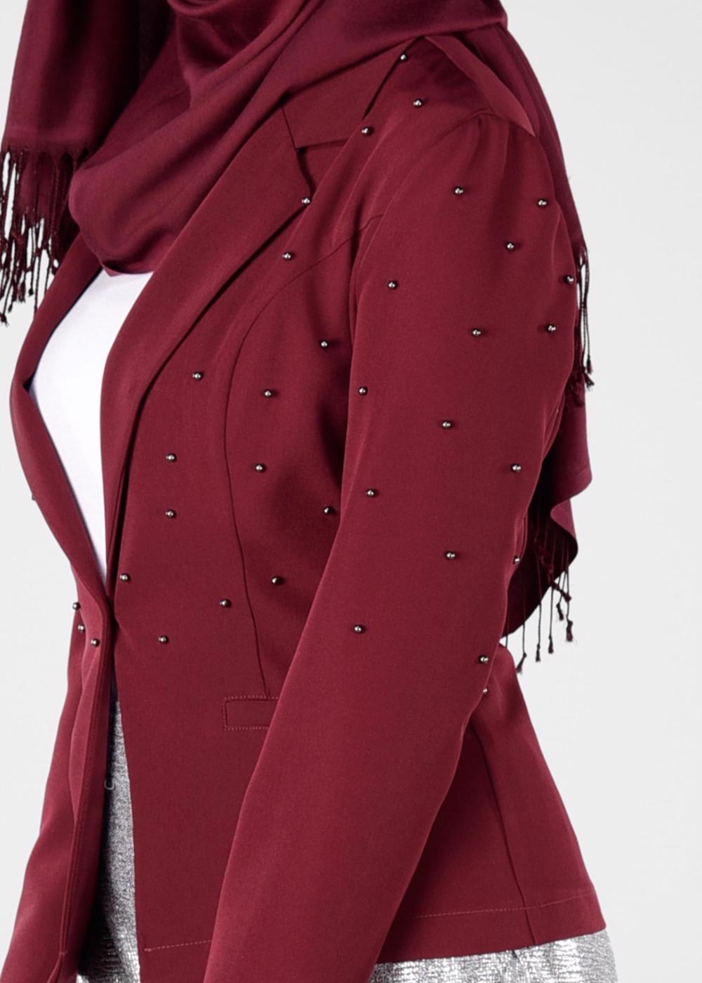 Tesettür giyim BORDO BONCUK DETAYLI BLAZER CEKET 4978