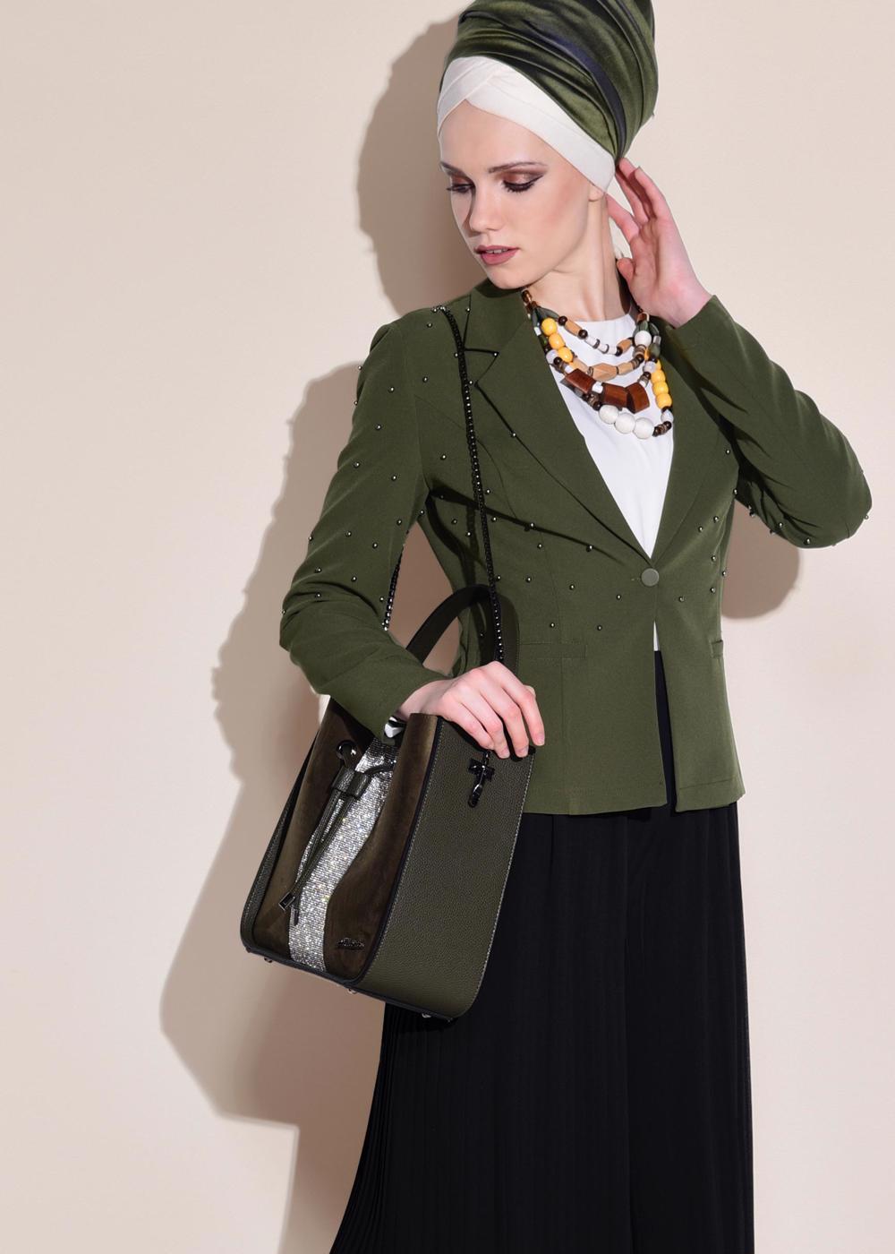 Tesettür giyim HAKİ BONCUK DETAYLI BLAZER CEKET 4978