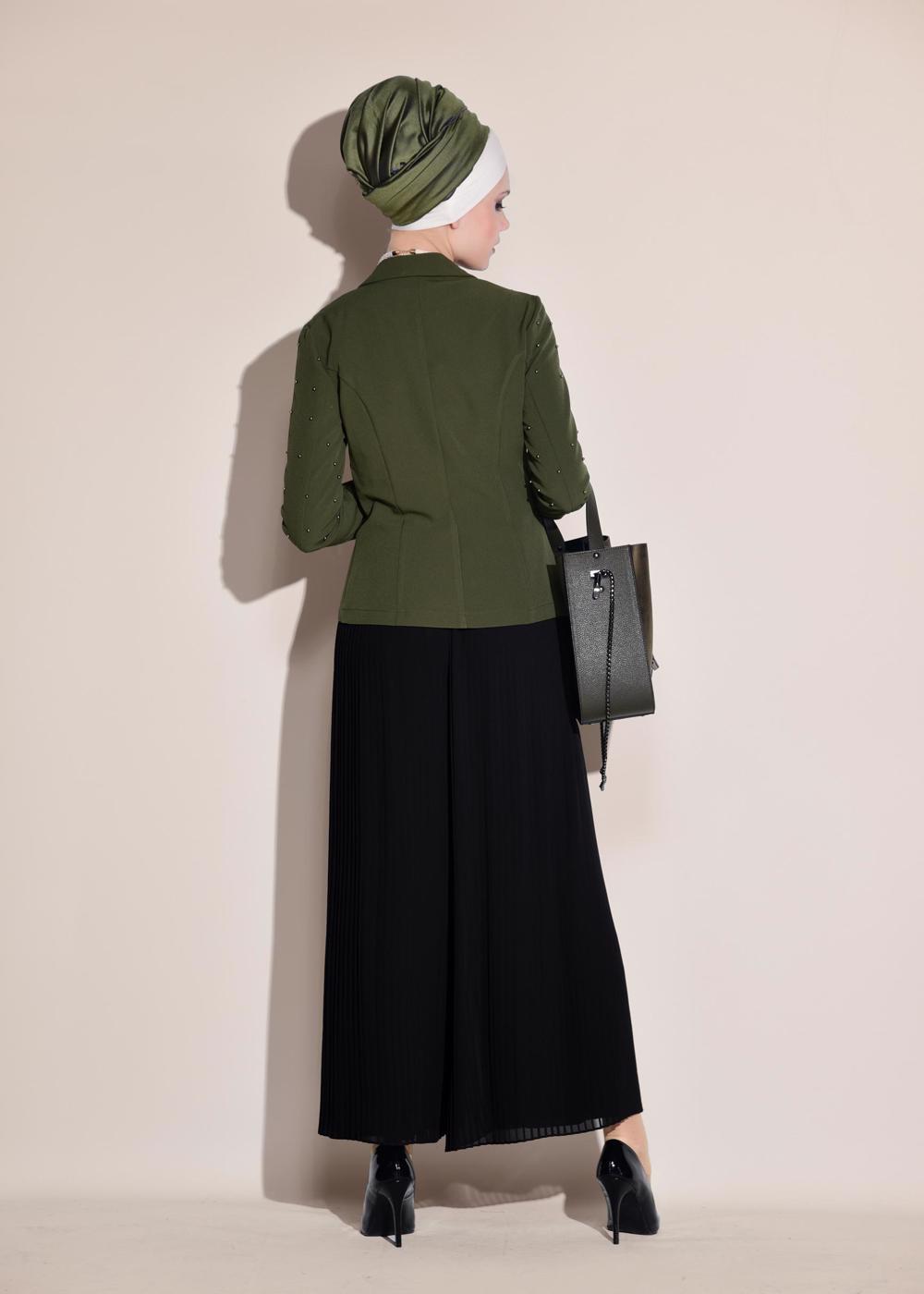 Tesettür giyim HAKİ BONCUK DETAYLI BLAZER CEKET 4978