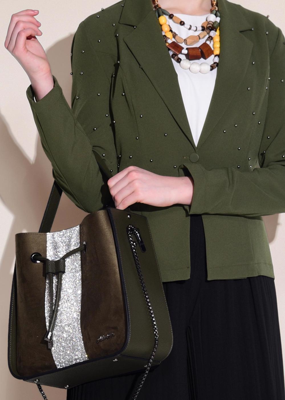 Tesettür giyim HAKİ BONCUK DETAYLI BLAZER CEKET 4978