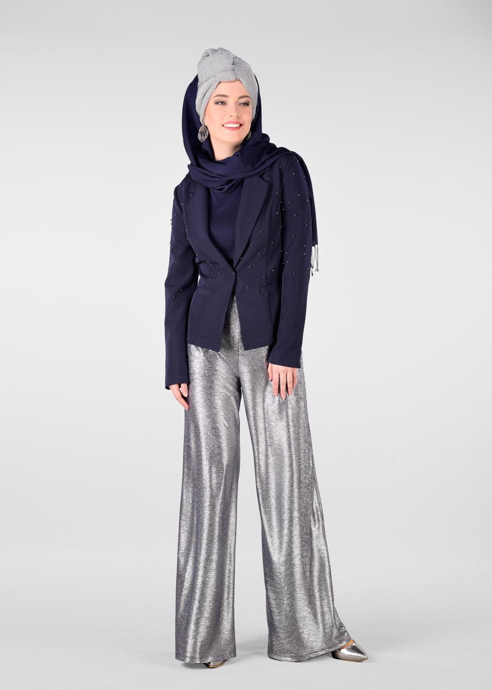 Tesettür giyim LACİVERT BONCUK DETAYLI BLAZER CEKET 4978