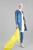 Tesettür giyim LACİVERT ETEK UCU PÜSKÜLLÜ DENİM CEKET 5005 