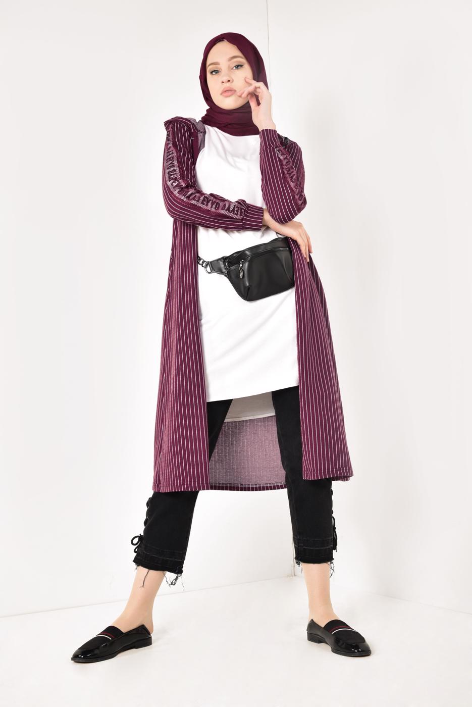 Hijab clothing CLARET RED Sport Zipper Jacket T 7110 