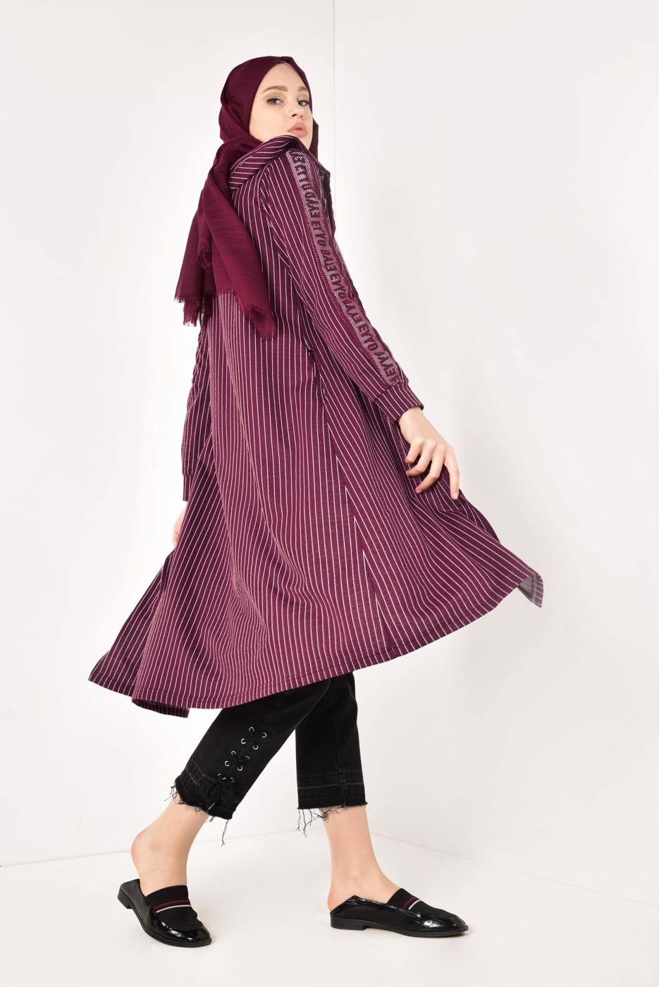 Hijab clothing CLARET RED Sport Zipper Jacket T 7110 