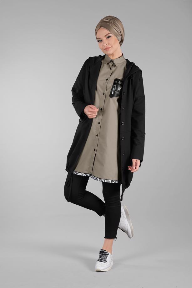 Hijab clothing  Hooded Button Jacket T 7128  - TRENDTESETTÜR