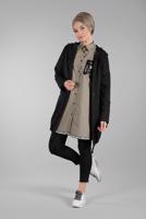 Hijab clothing BLACK Hooded Button Jacket T 7128 