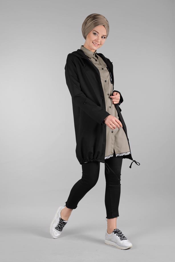 Hijab clothing  Hooded Button Jacket T 7128  - TRENDTESETTÜR