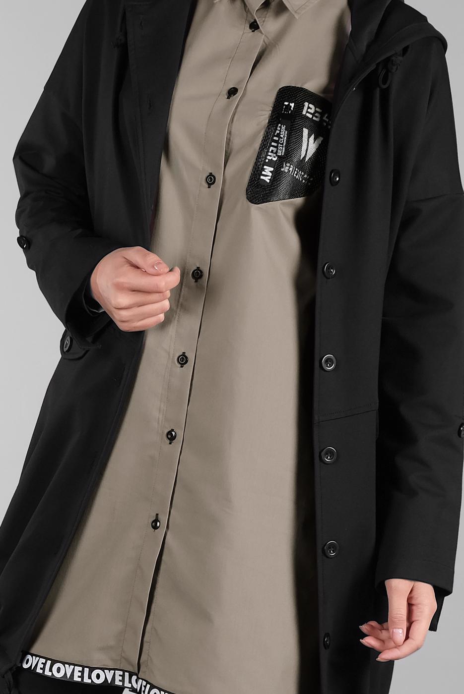 Hijab clothing BLACK Hooded Button Jacket T 7128 