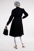 Tesettür giyim SİYAH KALIN KEMERLİ HAKİM YAKA CEKET 7321