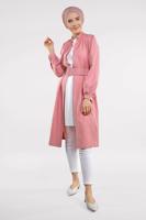 Tesettür giyim PUDRA KALIN KEMERLİ HAKİM YAKA CEKET 7321