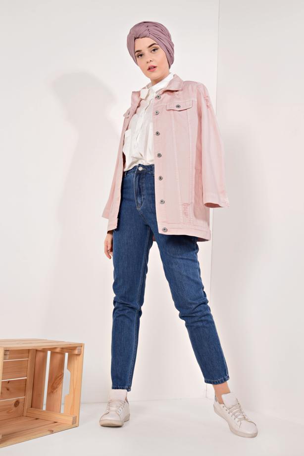 Hijab-Kleidung  ESKİTME YIRTIK KOT CEKET T 7505 - TRENDTESETTÜR