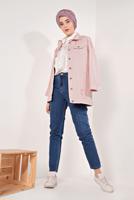 Tesettür giyim PUDRA ESKİTME YIRTIK KOT CEKET T 7505