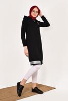 Tesettür giyim SİYAH ŞERİT DETAYLI KAPÜŞONLU EŞOFMAN CEKET 7738 