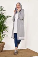 Tesettür giyim GRİ ŞERİT DETAYLI KAPÜŞONLU EŞOFMAN CEKET 7738 