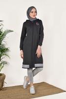 Tesettür giyim GRİ ŞERİT DETAYLI KAPÜŞONLU EŞOFMAN CEKET 7738 