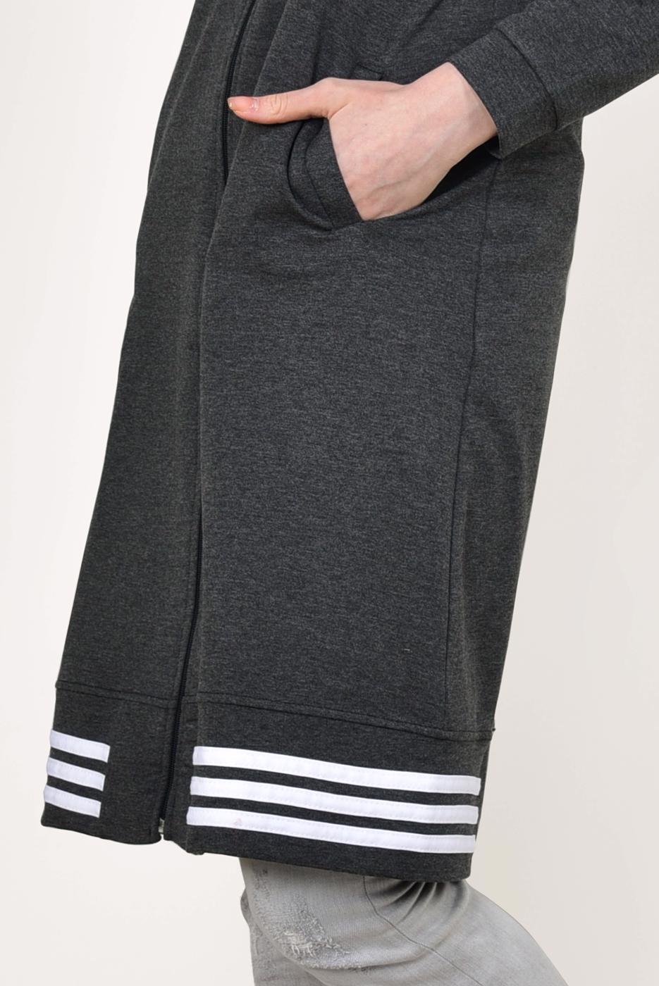 Tesettür giyim GRİ ŞERİT DETAYLI KAPÜŞONLU EŞOFMAN CEKET 7738 