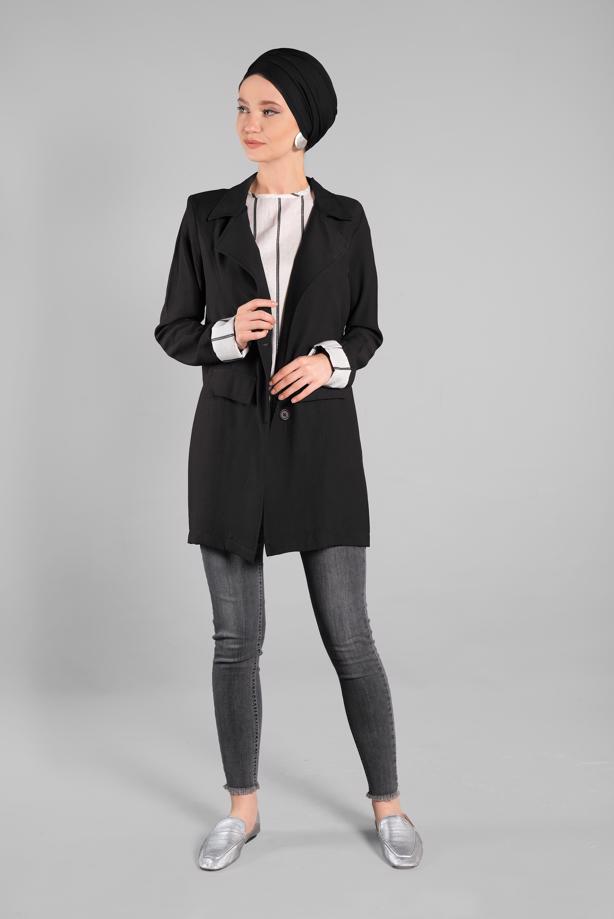 Vêtements hijab  Front Button Cotton Binary Jacket T 8134  - TRENDTESETTÜR