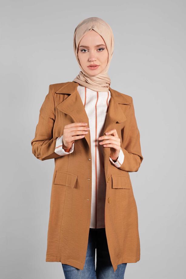 Hijab clothing  Front Button Cotton Binary Jacket T 8134  - TRENDTESETTÜR
