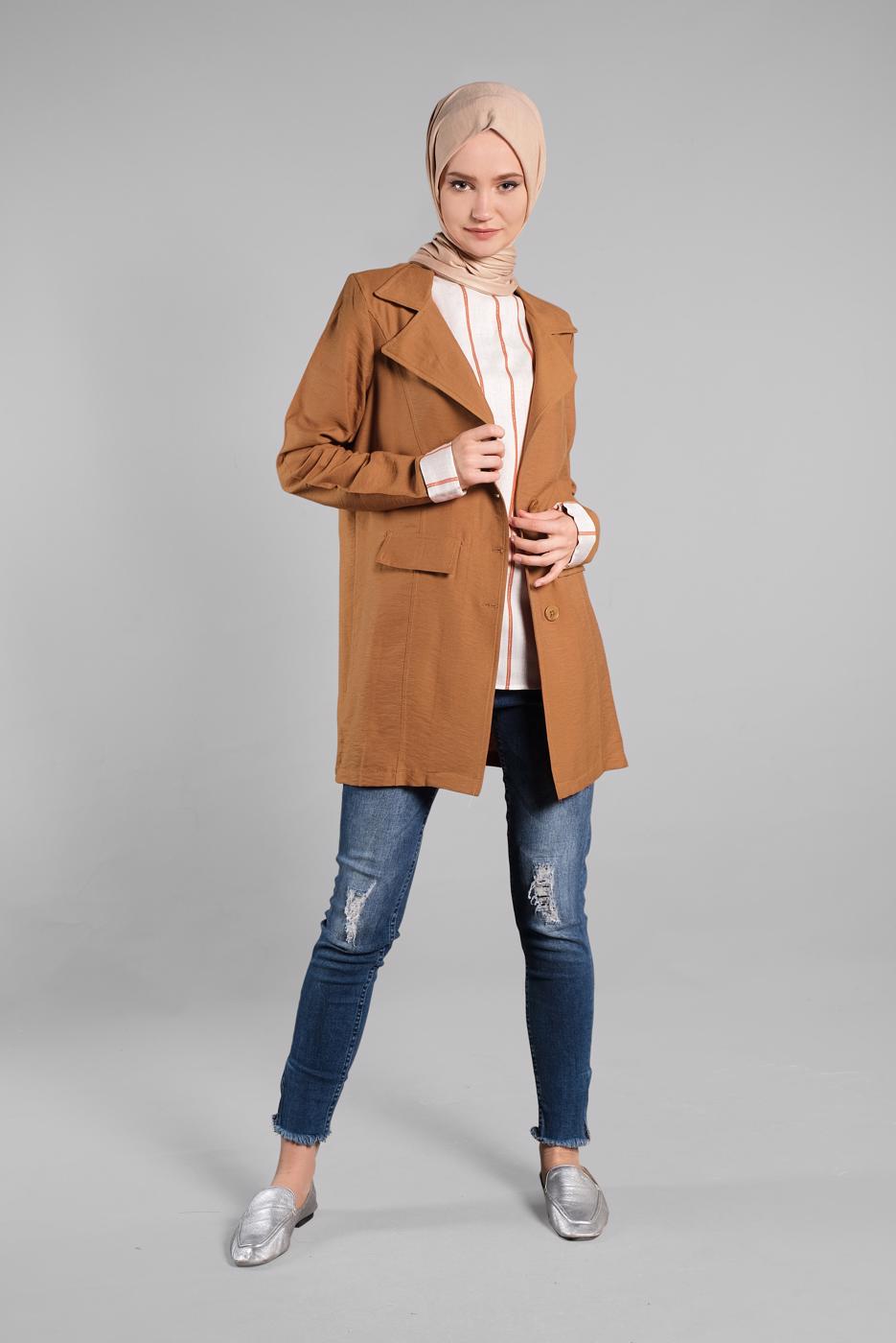 Hijab clothing TABA Front Button Cotton Binary Jacket T 8134 