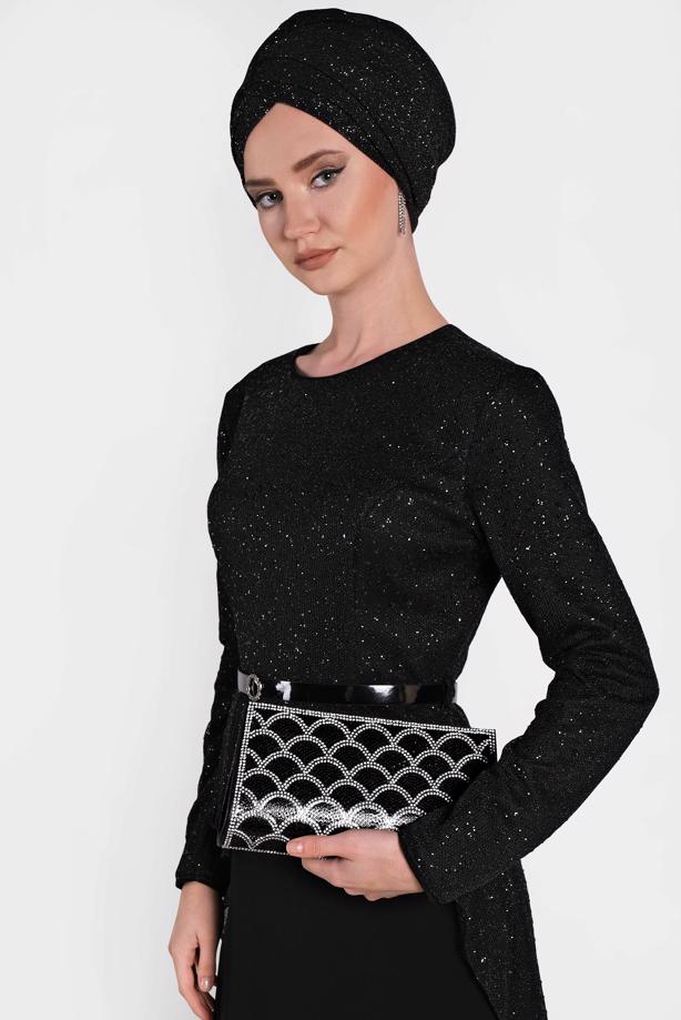 Tesettür giyim SİYAH ALVİNA ABİYE ÇANTA 457  - TRENDTESETTÜR