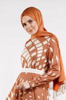 Tesettür giyim PEMBE GEOMETRİK DESENLİ ELBİSE 32391-1