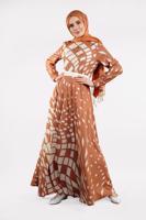 Tesettür giyim PEMBE GEOMETRİK DESENLİ ELBİSE 32391-1