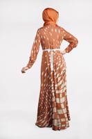 Tesettür giyim PEMBE GEOMETRİK DESENLİ ELBİSE 32391-1