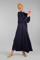 Tesettür giyim LACİVERT  GİZLİ DÜĞMELİ YAKALI ELBİSE 1817-1