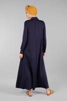 Tesettür giyim LACİVERT  GİZLİ DÜĞMELİ YAKALI ELBİSE 1817-1