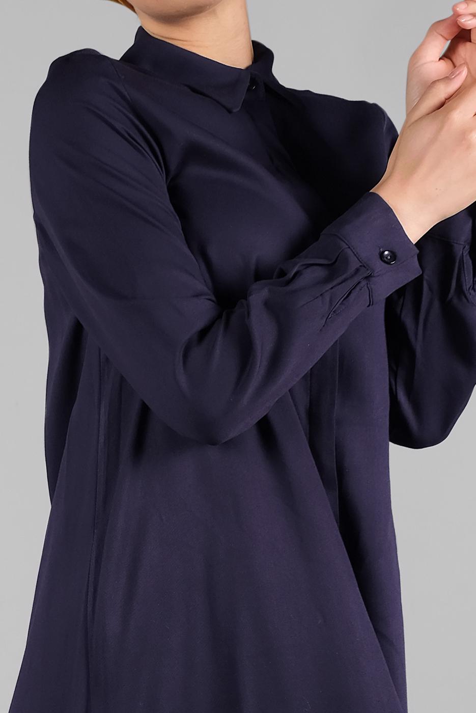 Tesettür giyim LACİVERT  GİZLİ DÜĞMELİ YAKALI ELBİSE 1817-1
