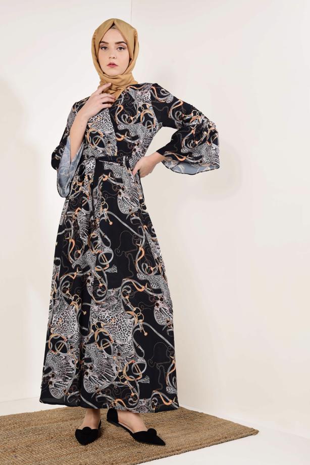 Vêtements hijab  Flywheel Sleeve Leopard Print Dress T 540492 - TRENDTESETTÜR